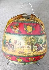 Vintage tea cosy Warmer cushion lined horse & carriages Pattern & Swan Teapot