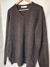 EWM Men's Brown Grey Lambswool Jumper Sweater Size L V-Neck Pullover Long Sleeve