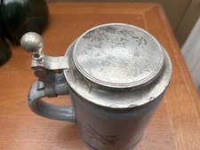 Vintage Marzi & Remy 0.5L 6" Tall Echter Blue German Pottery Stein w/ Pewter Lid