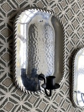 Pair Two Vintage Swedish Silver Tone Wall Mount Candle Sconces Rectangular 