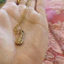 Unused original Edwardian Old Stock Rolled Gold Banjo Pendant On Original Chain