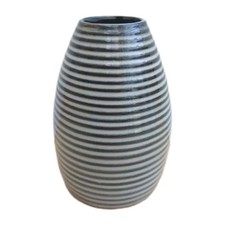 Ikea  Green / Brown Striped Conical Shaped Ceramic Vase 14cm Tall Preloved 