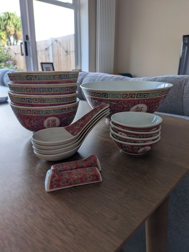 Vintage chinese soup bowl set - chinese,