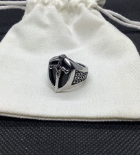 Men’s 925 Silver Onyx Black Stone Templar Sword Shield Ring Signet U