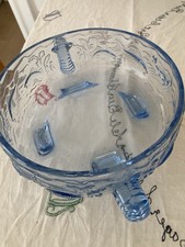VINTAGE ART DECO BAGLEY BLUE GLASS MARINE  PATTERN SERVING BOWL