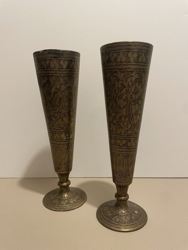 Vintage brass trumpet vases - brass,