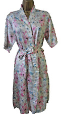 IVORY & ABSTRACT  FLORAL SILKY SATIN HALF SLEEVE BELTED DRESSING GOWN 10-12+NWOT