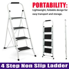 Multi-Use Foldable 4 Step Ladder Stepladder Non Slip Tread Safety Steel Step