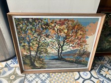 Vintage Handmade Framed Tapestry Wall Hanging - Landscape Autumn - 60 x 50 cm