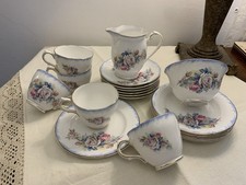 Royal Grafton Pretty Pale Blue With Pink Roses Tea Set 6 Places