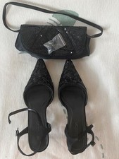 Ladies Evening Shoes Size 8 and matching Evening Bag plus spare heel stops.