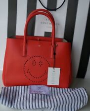 NEW AUTHENTIC ANYA HINDMARCH CIRCUS LEATHER EBURY FLAME RED TOTE SMILEY BAG 