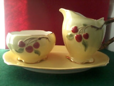 Royal Winton Cherry Gilt  yellow Spongeware Milk Jug & Sugar Bowl & tray,stylish