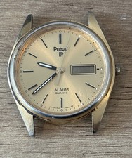 Vintage Pulsar Y960-7069 Mens Gold Plated LCD Date Alarm Watch - Spares/Repairs