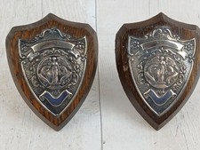 Vintage presentation shield trophy plaques on stands
