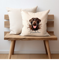 Chocolate Labrador Dog cushion cover 40cm Personalised gifts