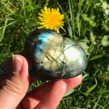Labradorite Green Gold Blue Ombre Flash Heart Carving Stone Crystal