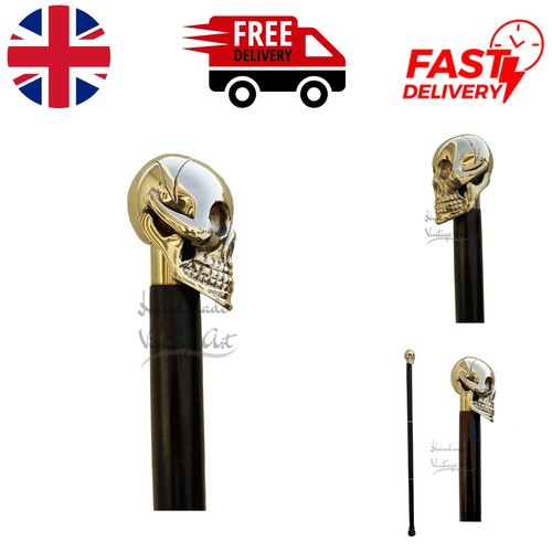 Vintage full brass skull cane - full,