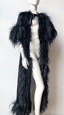 Vintage 1930s Real Black OSTRICH FEATHER Boudoir Cape Coat MARLENE DIETRICH