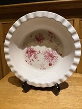 Laura Ashley Pink  Floral Chrysanthemum Ceramic  Pie Dish 10”