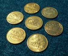 1982 VIDEO EXPO Complete Set x7 Brass Arcade Game Tokens World's Fair Knoxville