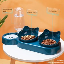 Double Pet Bowls with Water Dispenser Cat Kitten Puppy Feeder Feeding Station