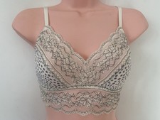 Ex M&S grey lace trim non wired bralette Size 10 New
