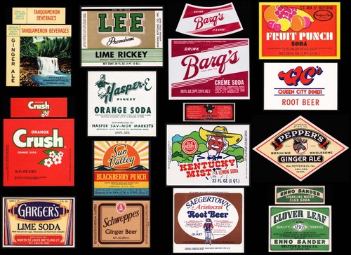 Vintage soda pop bottle - , labels