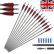 12PK 30" Carbon Arrows Spine600 for Archery Longbow/Recurve/Compound Bow Hunting
