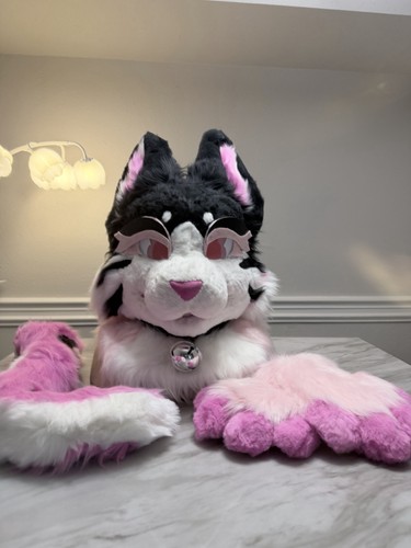 Pink white black fursuit head - pink,
