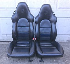 PORSCHE BOXSTER (986-996) - BLACK HEATED LEATHER FRONT SPORTS CRESTED SEATS