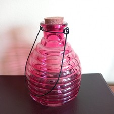 Cerise Red Glass Wasp Trap With Cork Bung & Wire Handle For Hanging.