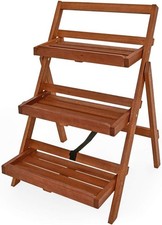 3-Tier Folding Wooden Plant Stand Indoor Outdoor Acacia Ladder Shelf Rack