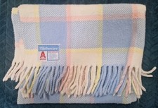 Mothercare Vintage Pram Rug Blanket Fringe Check Acrylic Acrilan blue yellw pink