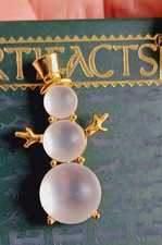 Vintage Signed JJ Pin Brooch Snowman With Glass Cabochons ARTIFACTS Jewellery