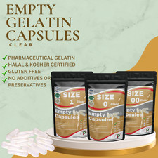 Empty capsules size 0 00 1 Gelatin Pharmaceutical, Halal, Kosher, Clear UK