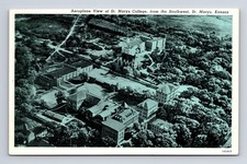 1931 Aeroplane View St. Marys College St. Marys KS Curt Teich Blue Sky Postcard