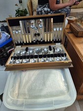 Vintage oak cutlery canteen - oak,