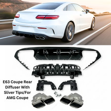 MERCEDES E CLASS C238 A238 E63 STYLE REAR DIFFUSER GLOSS BLACK SILVER TIPS 17+