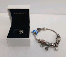 Pandora Sterling Silver Bracelet With 13 Charms 18 Eiffel Tower Buddha Etc