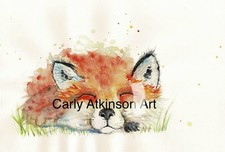 original artwork signed watercolour sleeping fox. A4 sized Paper unframed