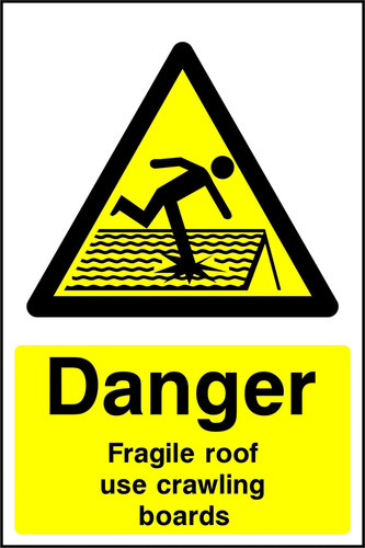 Danger fragile roof use - fragile,