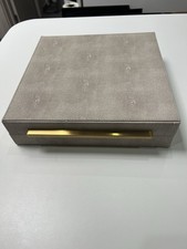 Ivory Faux Shagreen Box Lined In Green New Immaculate 30x30cms