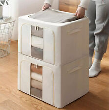 100L Folding Storage Box Made of Thick Fabric & Steel Frame Wardrobe Organizer