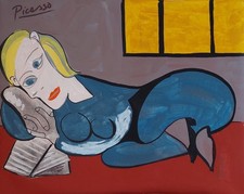 Pablo Picasso Signed Spanish Cubist Abstract Oil Painting –Vintage Art on Canvas