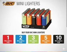 Original J25 MINI BIC LIGHTERS Long Lasting Random Colour Quality Travel Pocket