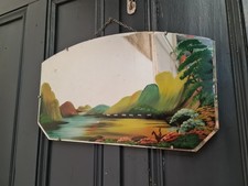 Vintage Mid Century Mirror on Chain with hand painted decoration