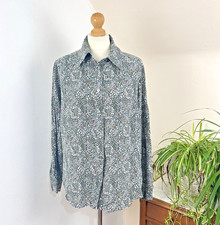 Brora Liberty Print Silk  Blouse Size 16 Grey Blue Floral Heritage Luxury