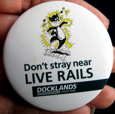 DOCKLANDS LIGHT RAIL London trams vintage 1990s safety promotional pin BADGE