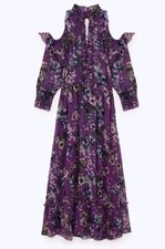 Zara Floral print high neck dress exposed shoulders,vent detail - size L BNWOT 